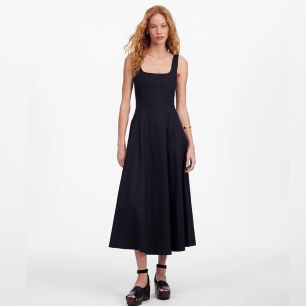 NWT Madewell‎ Seamed Squareneck Midi Dress Jet Black Size 14